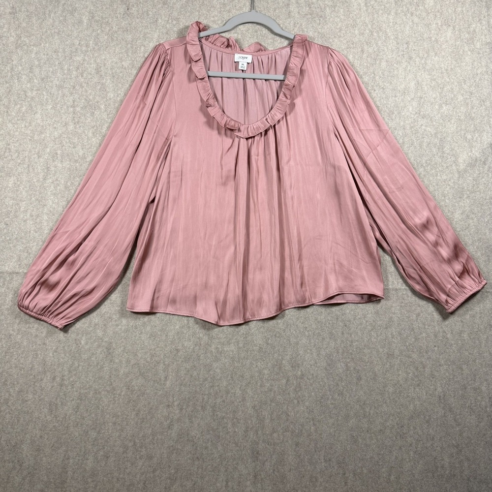 J.Crew Pink Ruffle Neck Blouse Whimsical Romantic  Coquette Long Sleeve Top XL